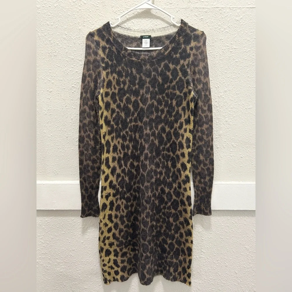 J.Crew Leopard Animal Print Mohair Sweater Dress Size XS